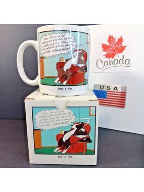 BOXED 1988 Vintage The Far Side Funny Ceramic Coffee Mug Dial a Cat Gary Larson